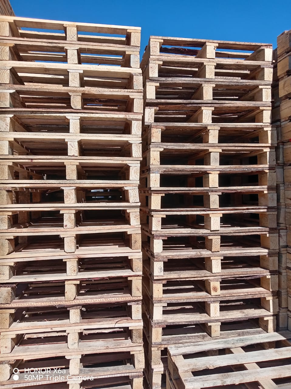 Racked wooden pallet inventory